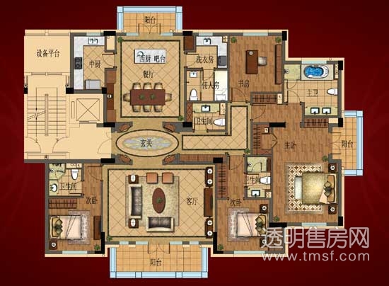 260方5房2厅5卫户型图