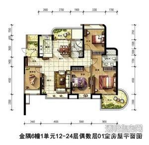 观澜时代国际花园户型图 6幢1单元12-24层偶数层01室
